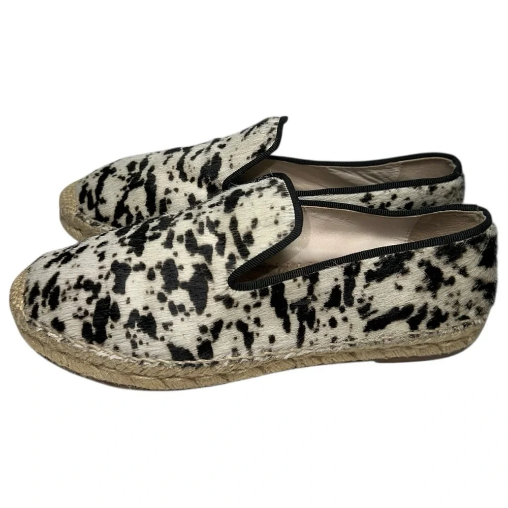 Elyse Walker 38 Black White Calf Hair Animal Print Leather Espadrilles Loafers
